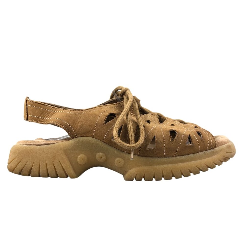 Earth Spirit Womens Size 8.5 Elm Brown Leather Square Toe Lace-Up Chunky Sandals